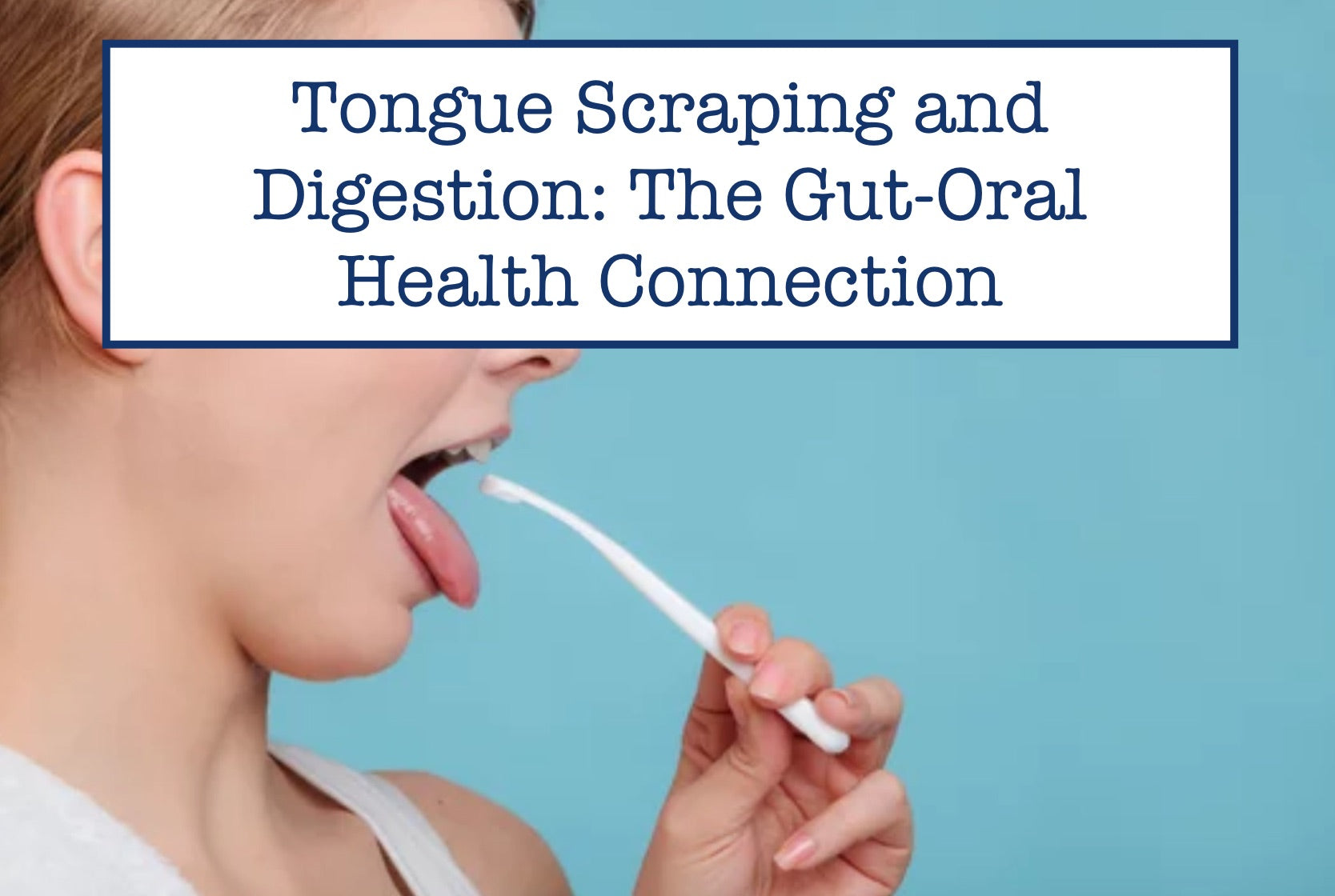 Side profile of a woman scraping her tongue, illustrating the physical act and potential for overdoing it