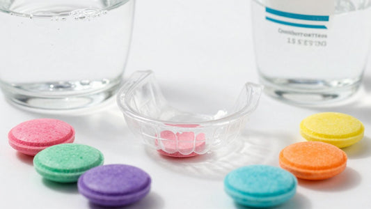 Retainer cleaning tablets and a clean retainer.