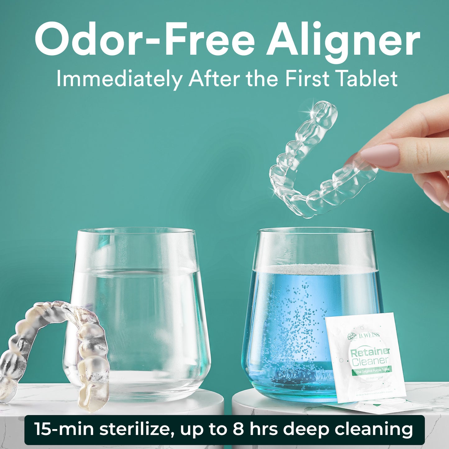 Denture Cleaning Tablets Retainer Cleaner Tablets -Persulfate Free- Remove Odors Discoloration Stains & Plaque, Aligner, Mouthguard, Mint Scent 4 Months Supply