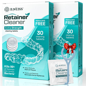 B. WEISS Retainer Cleaning Tablet -Persulfate Free- Remove Odors Discoloration Stains & Plaque, Aligner, Mouthguard, Mint Scent 2 months supply